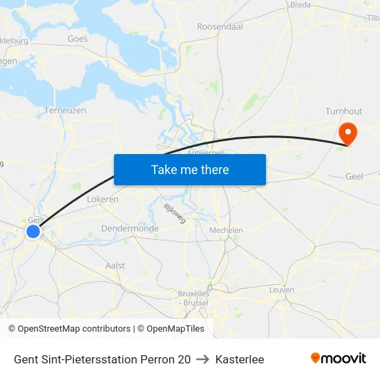 Gent Sint-Pietersstation Perron 20 to Kasterlee map