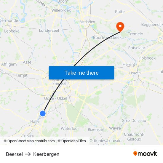 Beersel to Keerbergen map