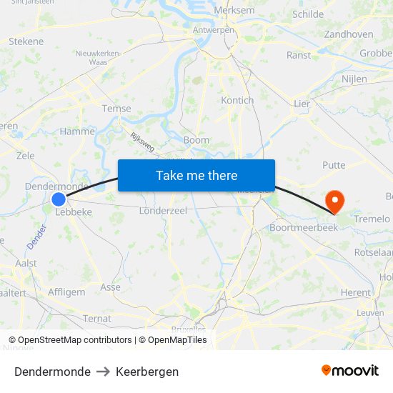 Dendermonde to Keerbergen map