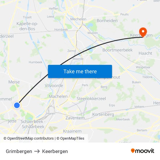 Grimbergen to Keerbergen map