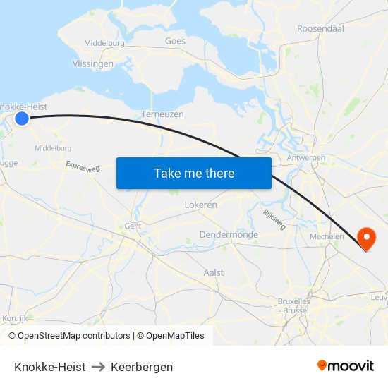 Knokke-Heist to Keerbergen map