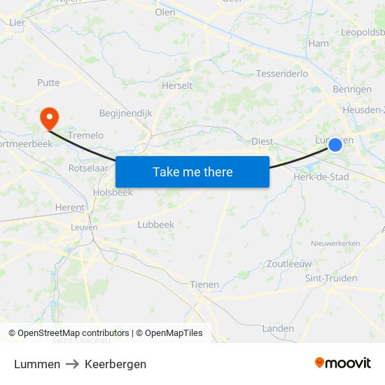 Lummen to Keerbergen map
