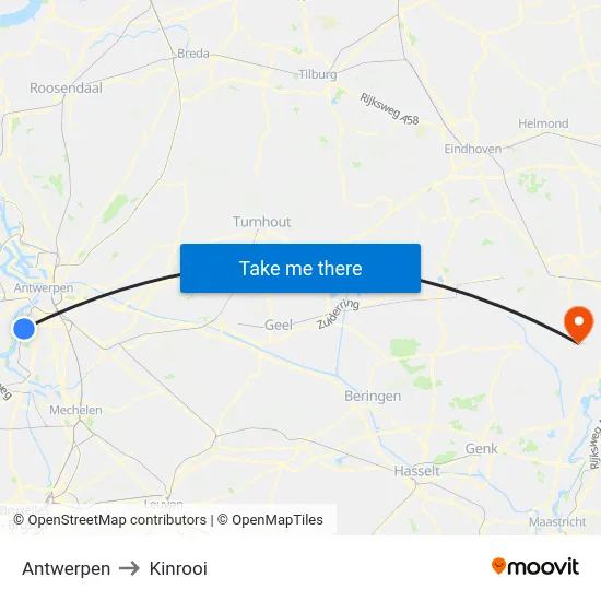 Antwerpen to Kinrooi map