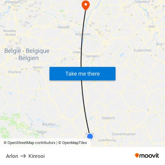 Arlon to Kinrooi map