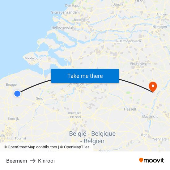 Beernem to Kinrooi map