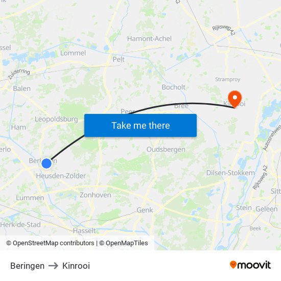 Beringen to Kinrooi map