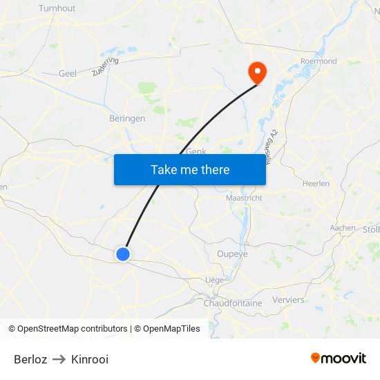 Berloz to Kinrooi map