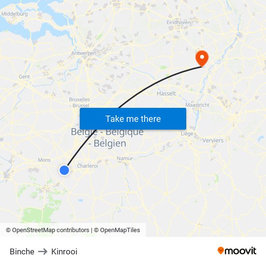 Binche to Kinrooi map