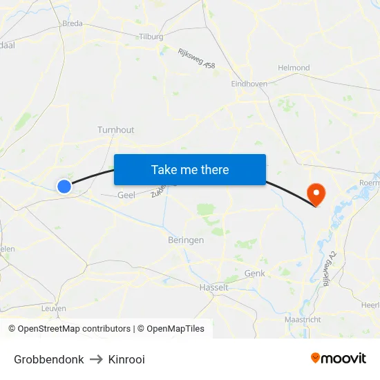 Grobbendonk to Kinrooi map