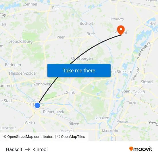 Hasselt to Kinrooi map