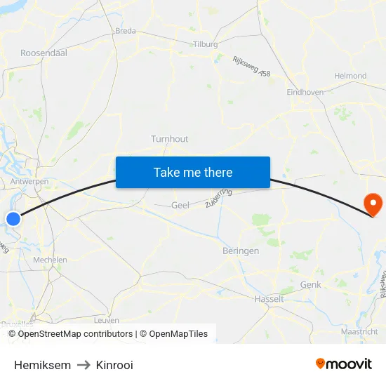 Hemiksem to Kinrooi map