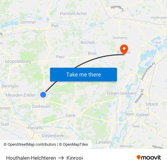 Houthalen-Helchteren to Kinrooi map