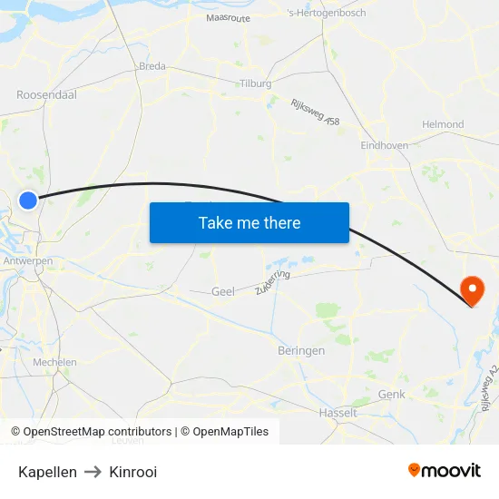 Kapellen to Kinrooi map
