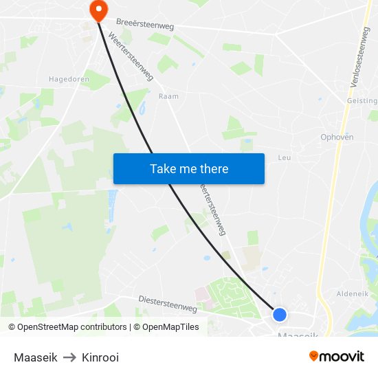 Maaseik to Kinrooi map