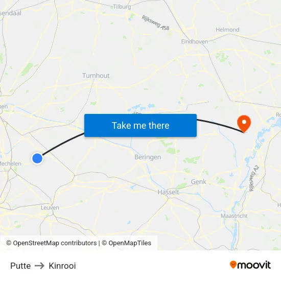 Putte to Kinrooi map