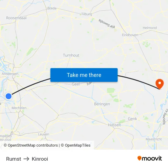 Rumst to Kinrooi map