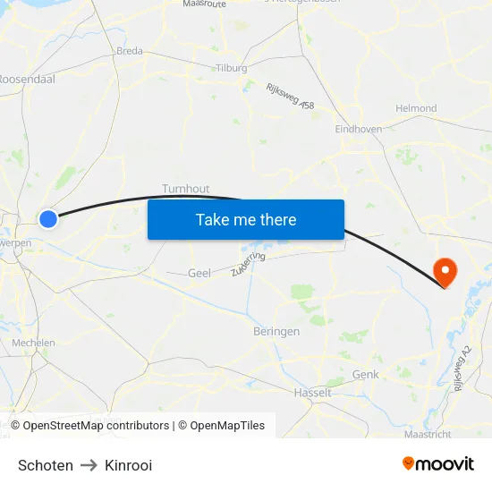 Schoten to Kinrooi map