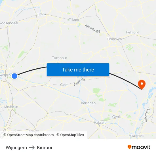 Wijnegem to Kinrooi map