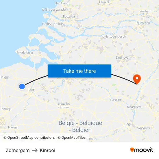 Zomergem to Kinrooi map
