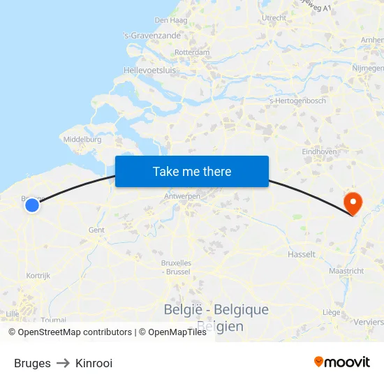 Bruges to Kinrooi map