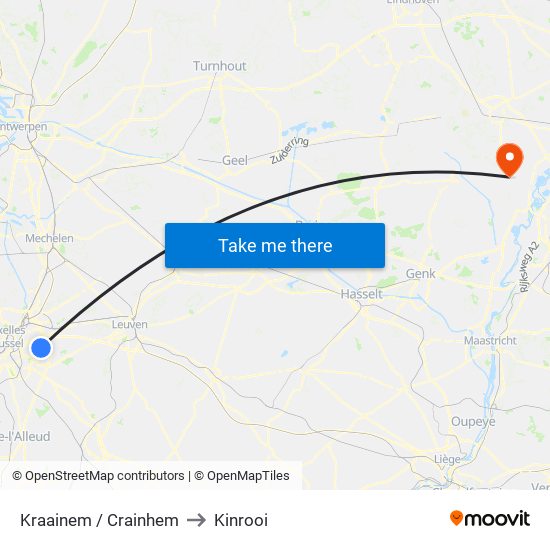 Kraainem / Crainhem to Kinrooi map