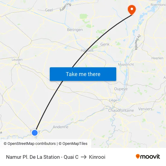 Namur Pl. De La Station - Quai C to Kinrooi map