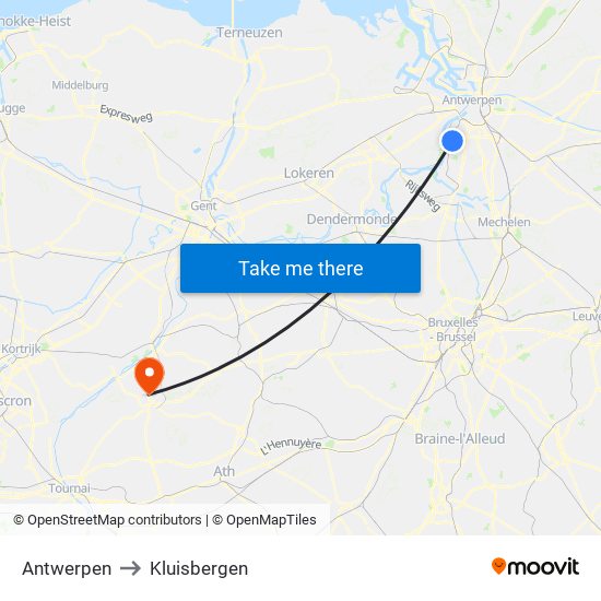 Antwerpen to Kluisbergen map