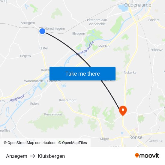 Anzegem to Kluisbergen map