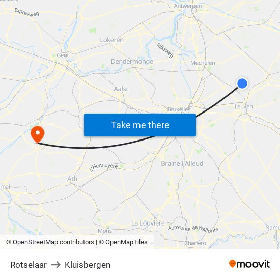 Rotselaar to Kluisbergen map