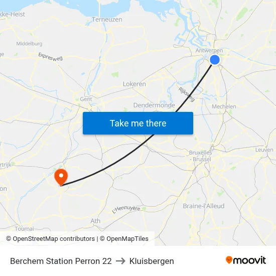 Berchem Station Perron 22 to Kluisbergen map