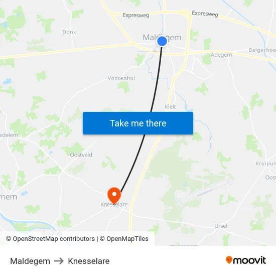Maldegem to Knesselare map