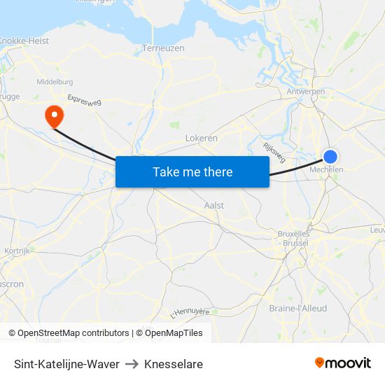 Sint-Katelijne-Waver to Knesselare map