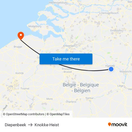 Diepenbeek to Knokke-Heist map