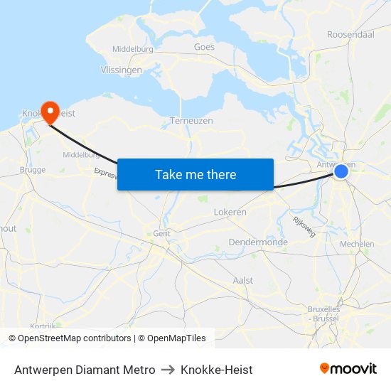 Antwerpen Diamant Metro to Knokke-Heist map