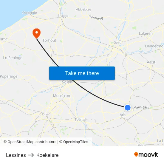 Lessines to Koekelare map