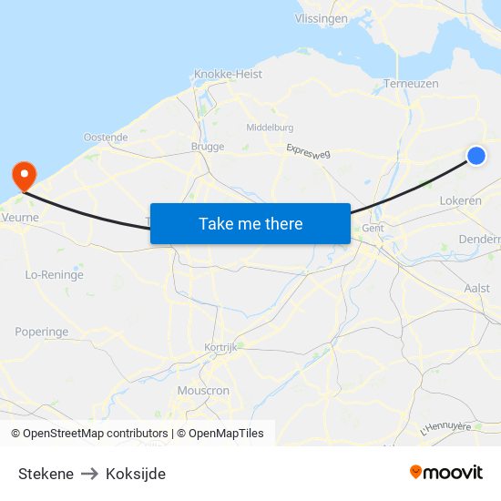 Stekene to Koksijde map