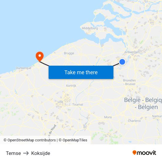 Temse to Koksijde map