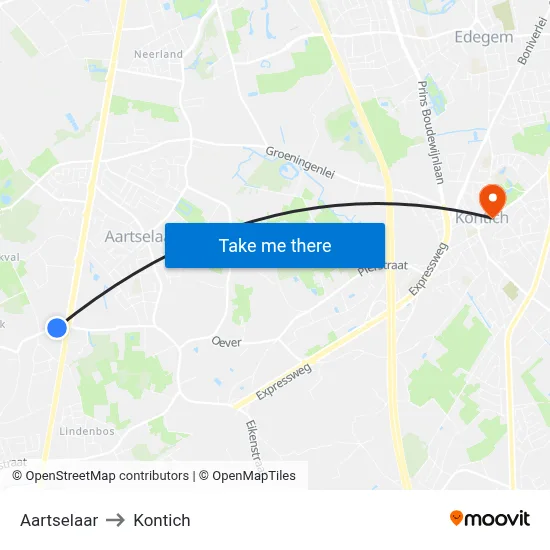 Aartselaar to Kontich map