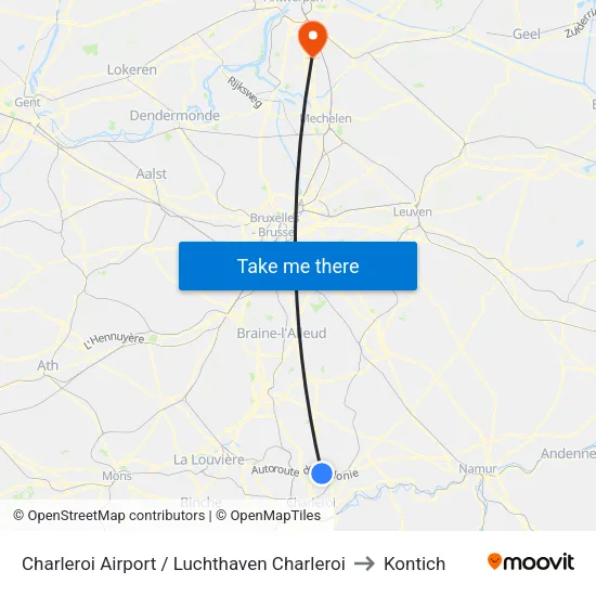 Charleroi Airport / Luchthaven Charleroi to Kontich map