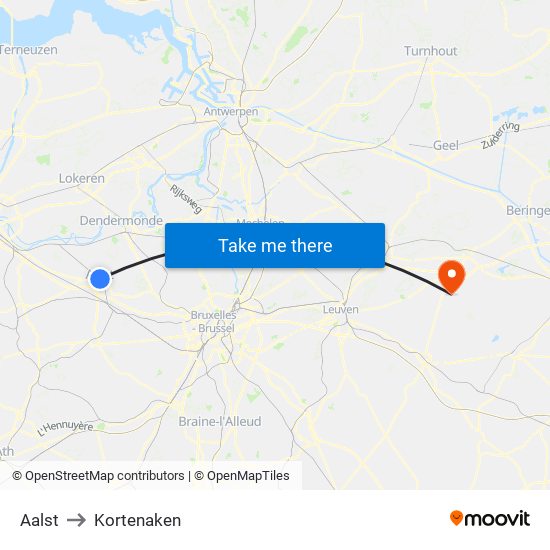 Aalst to Kortenaken map