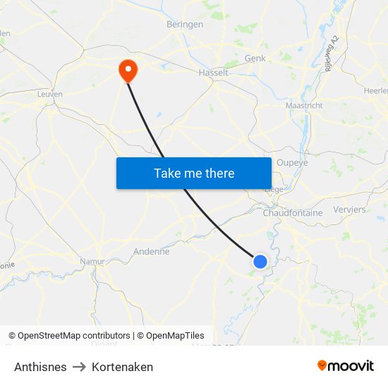 Anthisnes to Kortenaken map