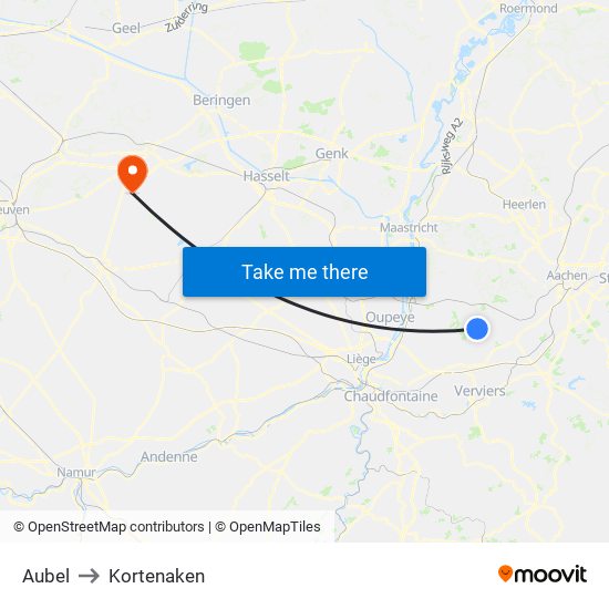 Aubel to Kortenaken map