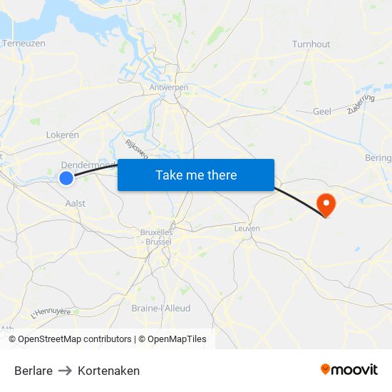 Berlare to Kortenaken map