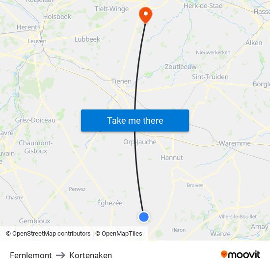 Fernlemont to Kortenaken map