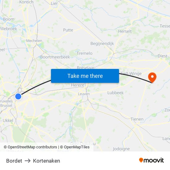 Bordet to Kortenaken map