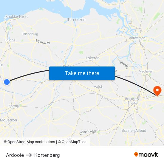 Ardooie to Kortenberg map