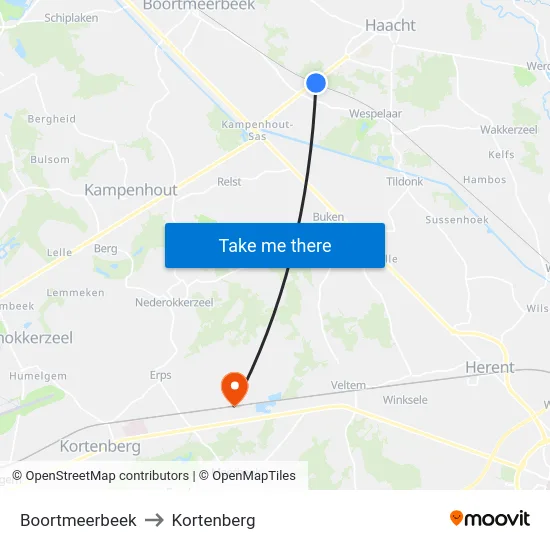 Boortmeerbeek to Kortenberg map
