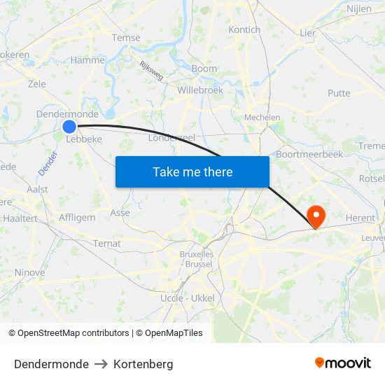 Dendermonde to Kortenberg map