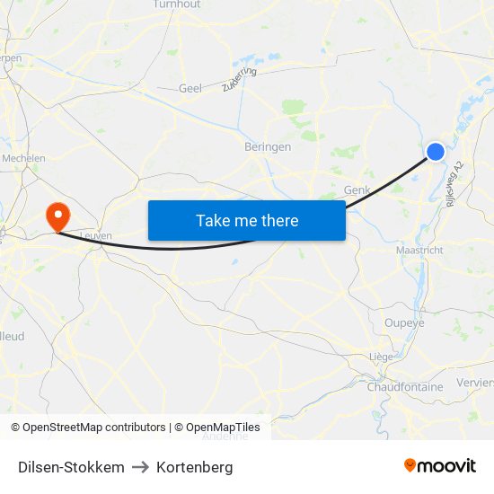 Dilsen-Stokkem to Kortenberg map