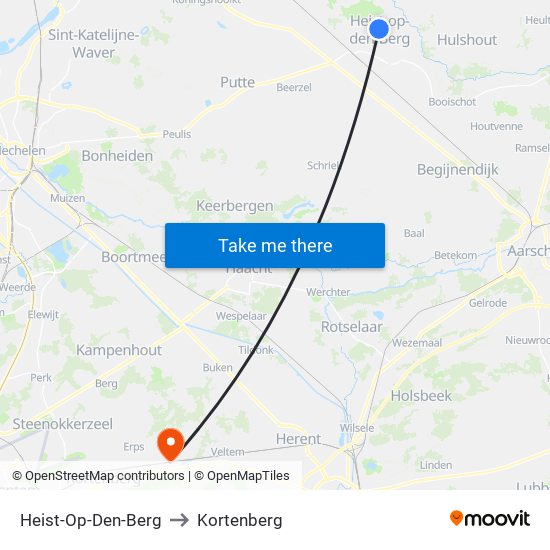 Heist-Op-Den-Berg to Kortenberg map